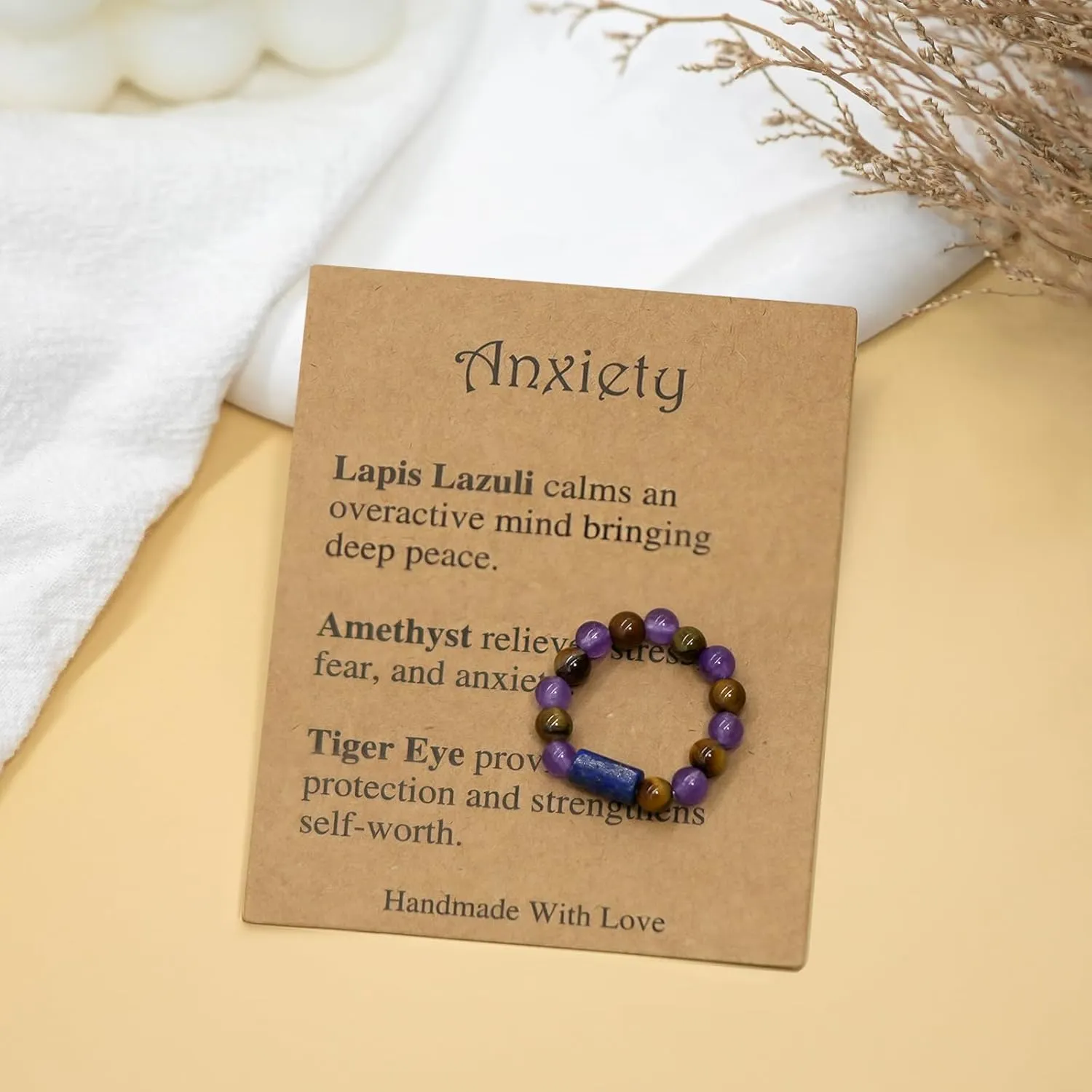Healing Crystal Ring Spiritual Stretch Crystal Rings for Women Men Natural Stone Anxiety Rings Empath Protection Ring Natural Gemstones Rings Jewelry Gifts