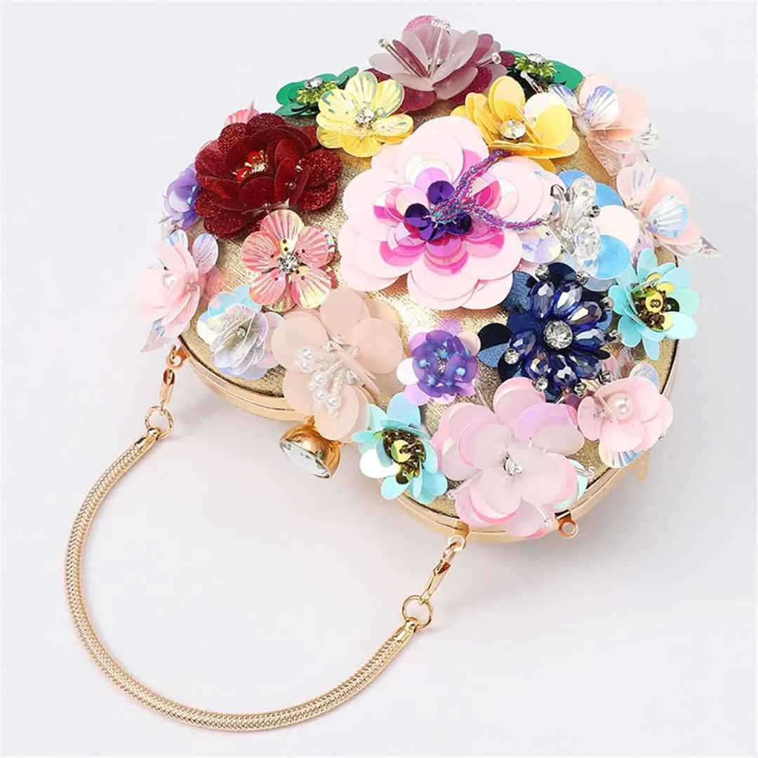 Heart Design Flower Evening Bags With Diamonds Handmade Party Wedding Bridal Day Clutch Handbags