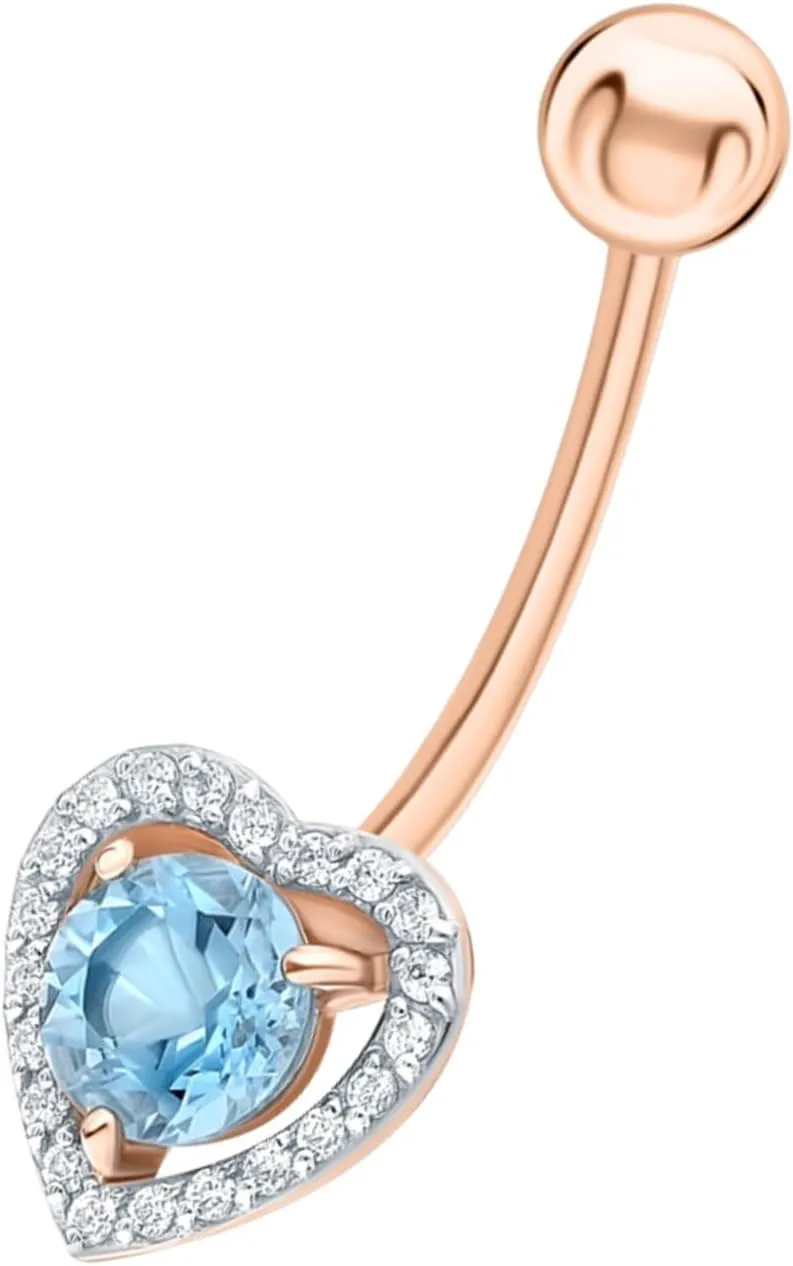 Heart Shaped Topaz Navel Belly, 14K Gold Diamond (0.76ct) Belly Button Ring, Colourful Gemstone Floating Navel Ring, Body Jewelry, Gift For Her.