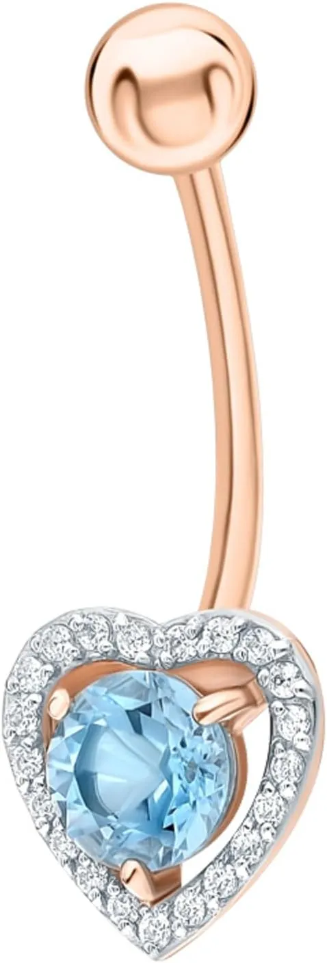 Heart Shaped Topaz Navel Belly, 14K Gold Diamond (0.76ct) Belly Button Ring, Colourful Gemstone Floating Navel Ring, Body Jewelry, Gift For Her.
