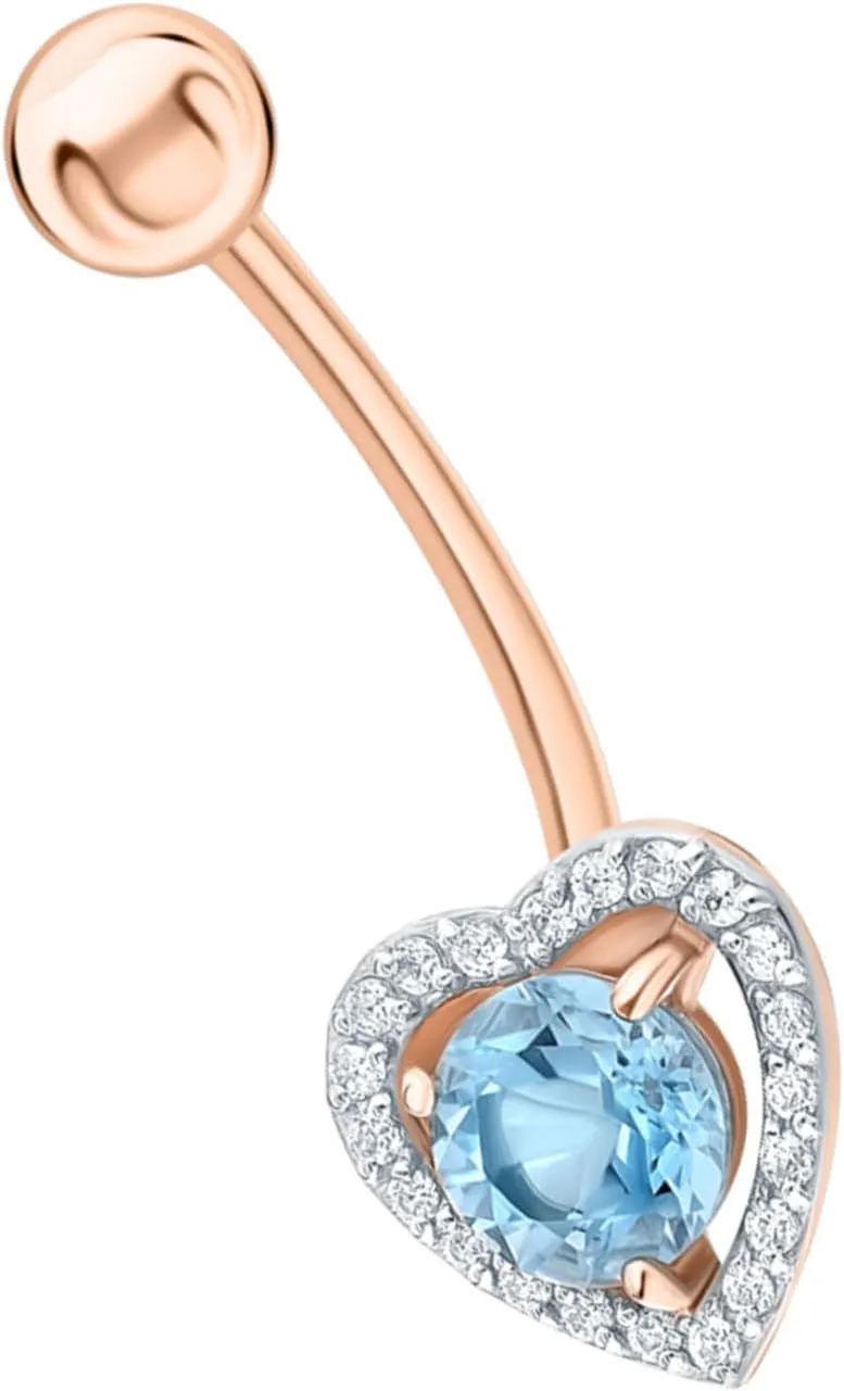 Heart Shaped Topaz Navel Belly, 14K Gold Diamond (0.76ct) Belly Button Ring, Colourful Gemstone Floating Navel Ring, Body Jewelry, Gift For Her.