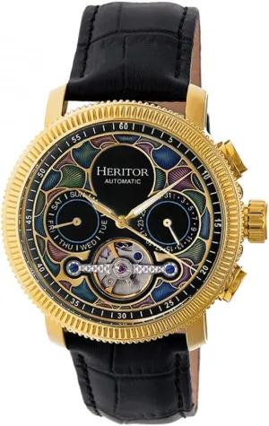 HERITOR Automatic Men's Jeweled Automatic Movement 316L Surgical-Quality Stainless Steel Case/Sapphire-Coated Mineral Crystal and Leather Watch(Model: HERHR3502)