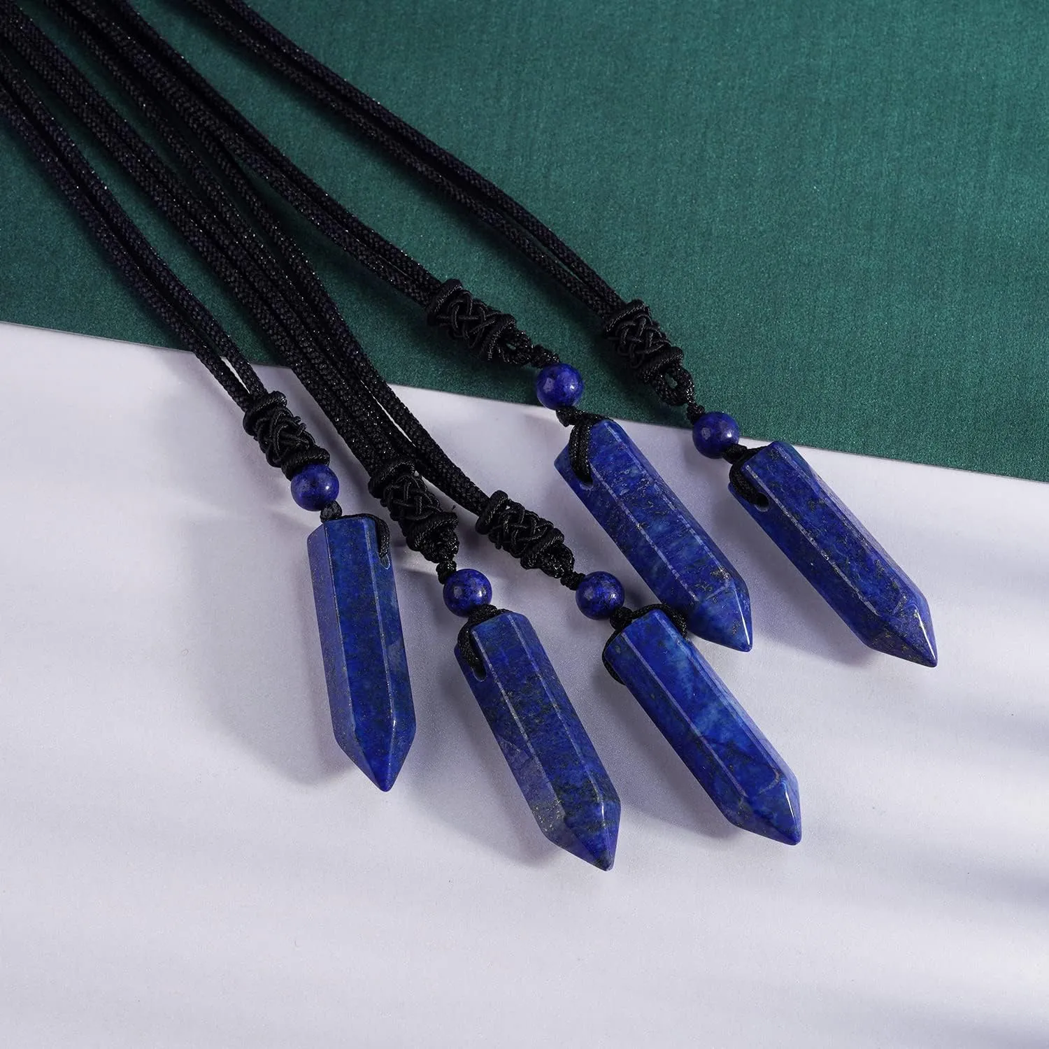 Hexagonal Crystal Points Pendant Necklace Black Obsidian Healing Stone Necklace Adjustable Rope Reiki Gemstone Necklace Handmade Jewelry for Men Women