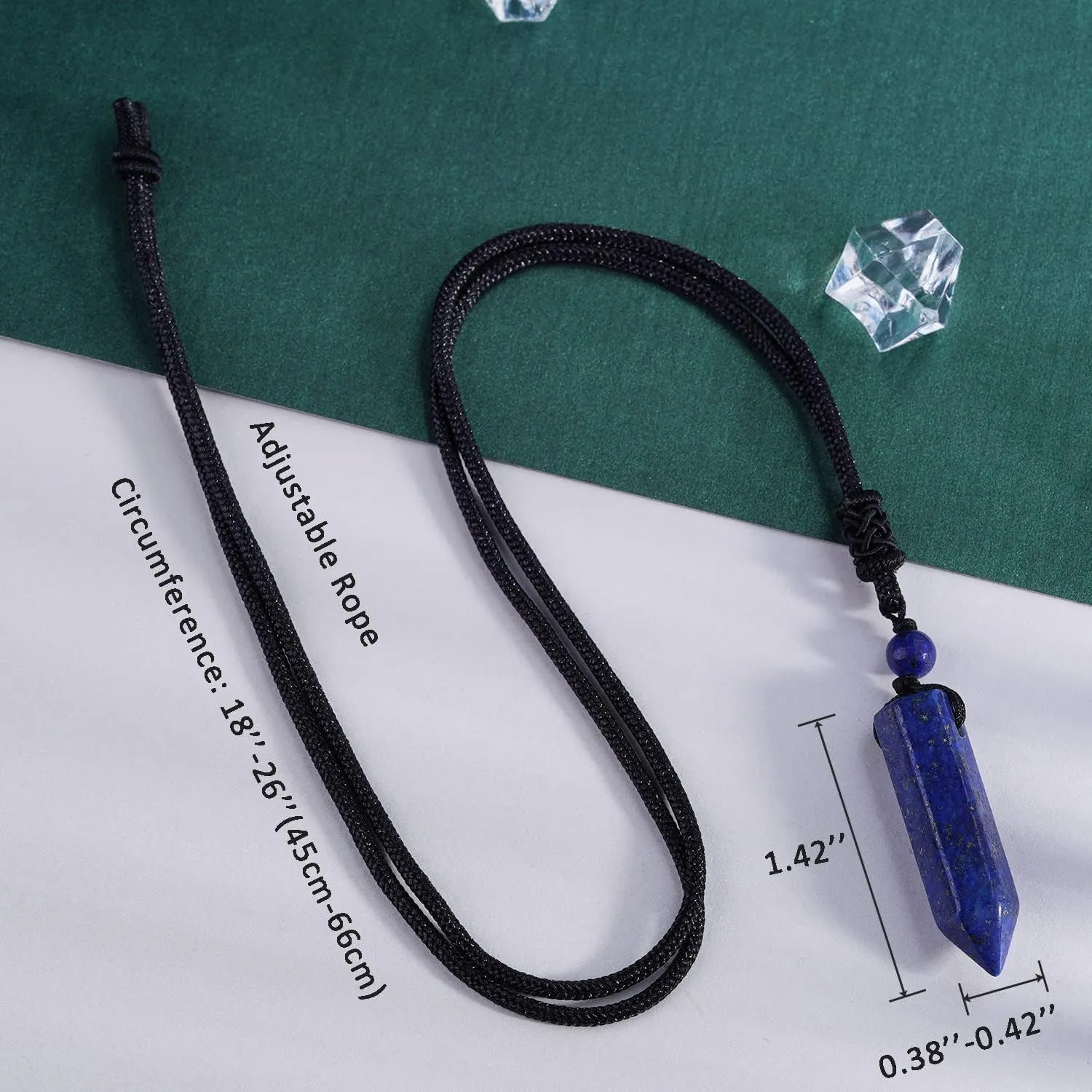 Hexagonal Crystal Points Pendant Necklace Black Obsidian Healing Stone Necklace Adjustable Rope Reiki Gemstone Necklace Handmade Jewelry for Men Women
