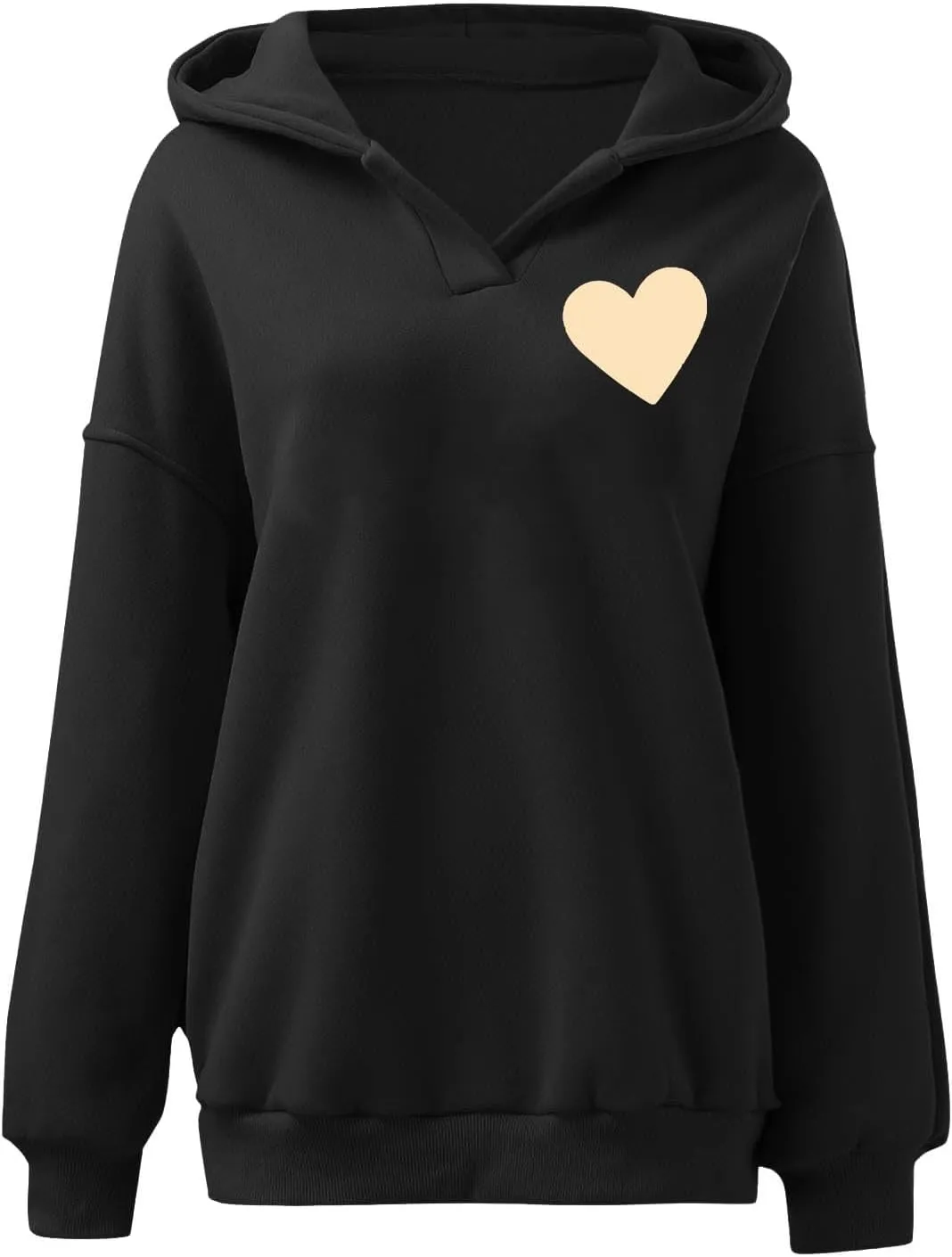HGps8w Oversized Hoodies for Women Cute Heart Print Tops Loose Pullover Casual Long Sleeve Drop Shoulder Hooded Sweatshirt