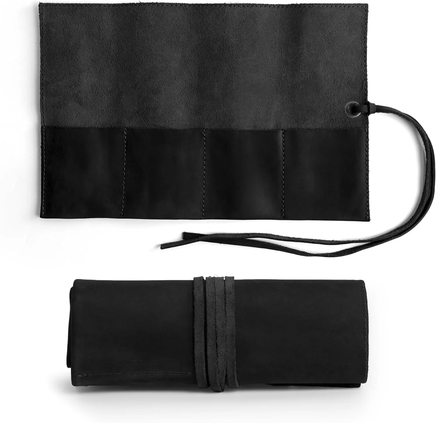 Hide & Drink, Leather Watch Roll Organizer Handmade from Full Grain Leather, Holds Up to 4 Watches, Easy Carry On Watchlover Storage (Charcoal Black)