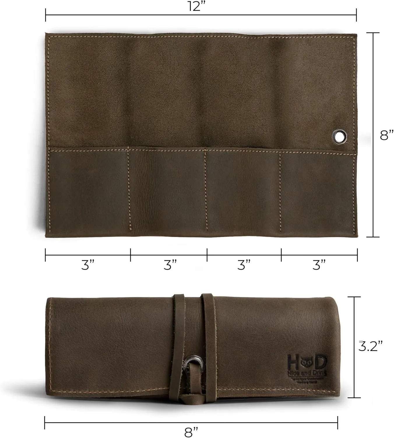 Hide & Drink, Leather Watch Roll Organizer Handmade from Full Grain Leather, Holds Up to 4 Watches, Easy Carry On Watchlover Storage (Dark Jade)