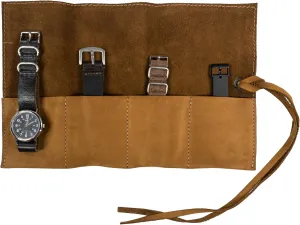 Hide & Drink, Leather Watch Roll Organizer Handmade from Full Grain Leather, Holds Up to 4 Watches, Easy Carry On Watchlover Storage (Old Tobacco)