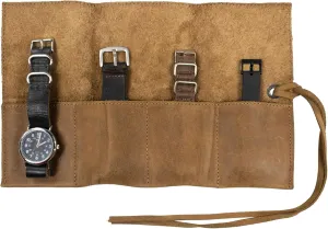 Hide & Drink, Leather Watch Roll Organizer Handmade from Full Grain Leather, Holds Up to 4 Watches, Easy Carry On Watchlover Storage (Single Malt Mahogany)