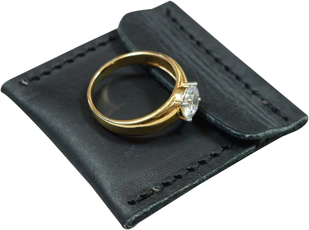 Hide & Drink, Wedding Ring Case, Engagement Pouch, Bride and Groom Jewelry Storage, Marriage Travel, Ring Bearer, Proposal Ring Holder, Full Grain Leather, Handmade, Charcoal Black