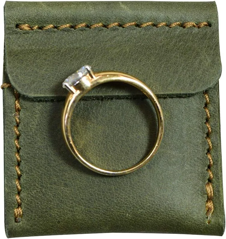 Hide & Drink, Wedding Ring Case, Engagement Pouch, Bride and Groom Jewelry Storage, Marriage Travel, Ring Bearer, Proposal Ring Holder, Full Grain Leather, Handmade, Dark Jade