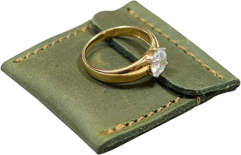 Hide & Drink, Wedding Ring Case, Engagement Pouch, Bride and Groom Jewelry Storage, Marriage Travel, Ring Bearer, Proposal Ring Holder, Full Grain Leather, Handmade, Dark Jade