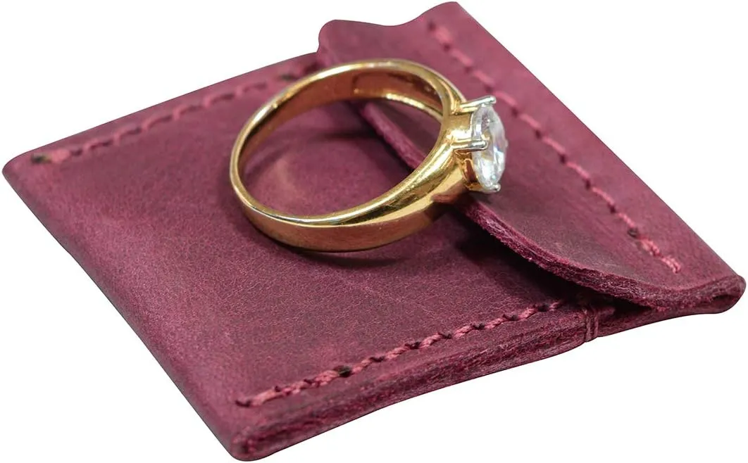 Hide & Drink, Wedding Ring Case, Engagement Pouch, Bride and Groom Jewelry Storage, Marriage Travel, Ring Bearer, Proposal Ring Holder, Full Grain Leather, Handmade, Sangria