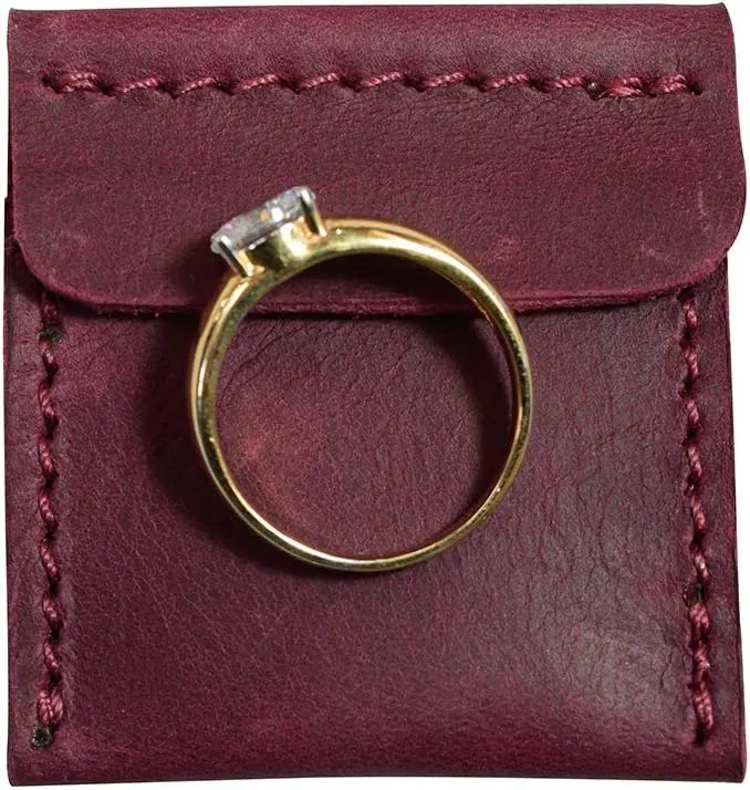 Hide & Drink, Wedding Ring Case, Engagement Pouch, Bride and Groom Jewelry Storage, Marriage Travel, Ring Bearer, Proposal Ring Holder, Full Grain Leather, Handmade, Sangria