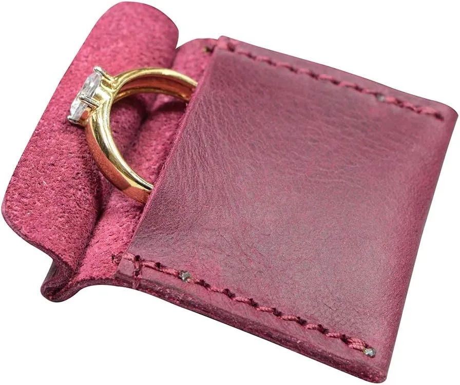 Hide & Drink, Wedding Ring Case, Engagement Pouch, Bride and Groom Jewelry Storage, Marriage Travel, Ring Bearer, Proposal Ring Holder, Full Grain Leather, Handmade, Sangria