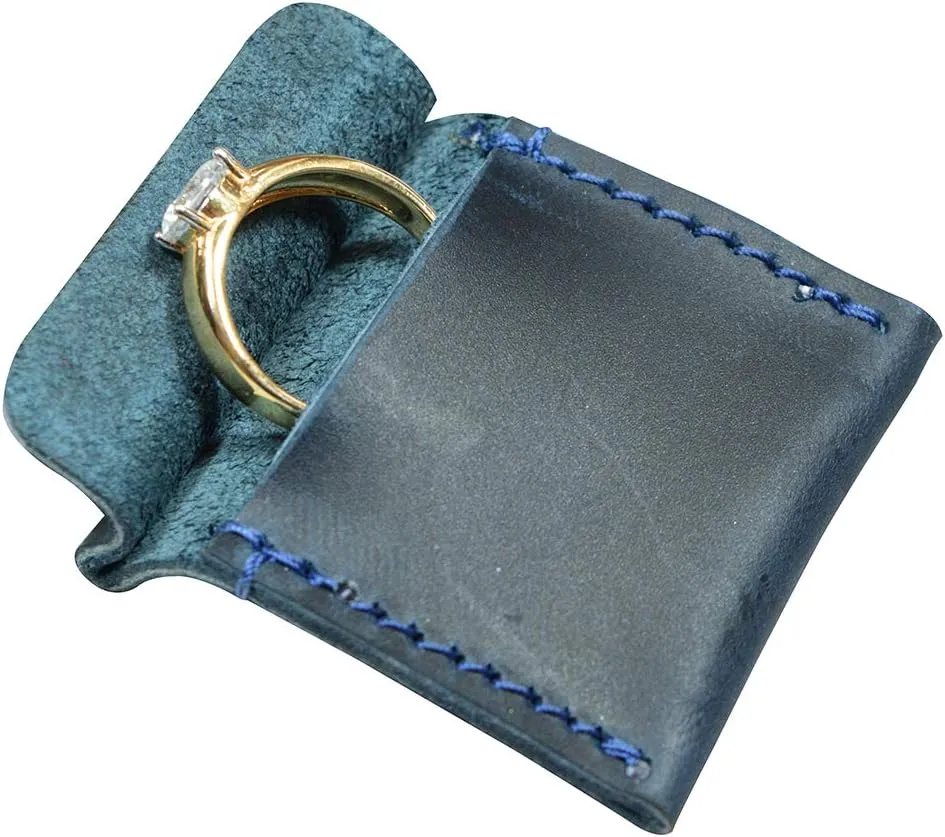 Hide & Drink, Wedding Ring Case, Engagement Pouch, Bride and Groom Jewelry Storage, Marriage Travel, Ring Bearer, Proposal Ring Holder, Full Grain Leather, Handmade, Slate Blue