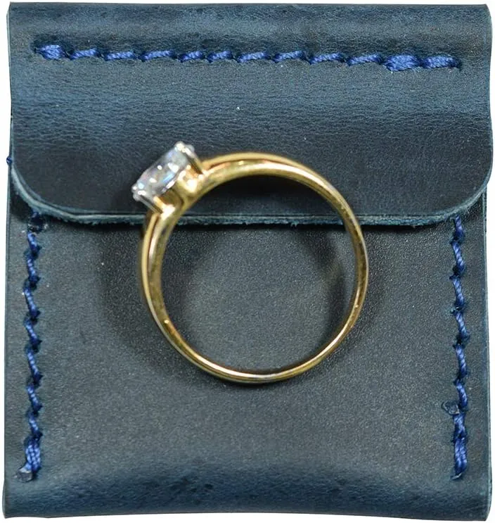 Hide & Drink, Wedding Ring Case, Engagement Pouch, Bride and Groom Jewelry Storage, Marriage Travel, Ring Bearer, Proposal Ring Holder, Full Grain Leather, Handmade, Slate Blue