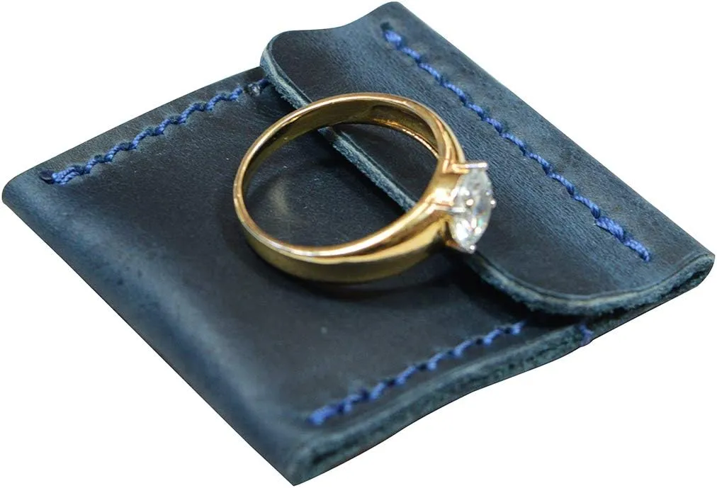 Hide & Drink, Wedding Ring Case, Engagement Pouch, Bride and Groom Jewelry Storage, Marriage Travel, Ring Bearer, Proposal Ring Holder, Full Grain Leather, Handmade, Slate Blue