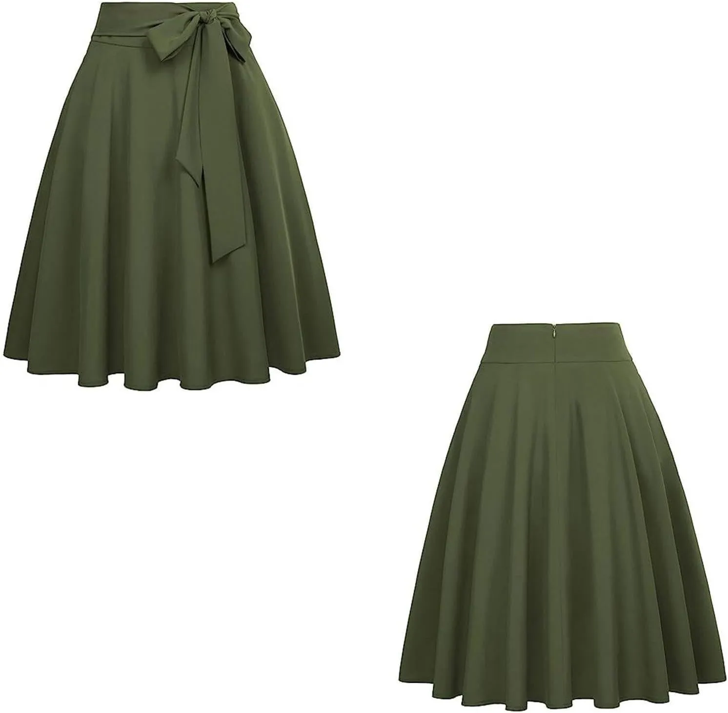 High Waisted Skirt for Women 2024 Vintage Solid Flowy Midi Skirts Tied Waist Pleated Baggy Flared Work A-Line Skirt