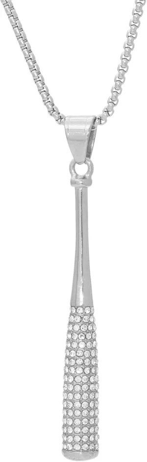 Hip Hop 18K Gold Iced Out Jewelry Stainless Steel Baseball Bat Pendant Necklace