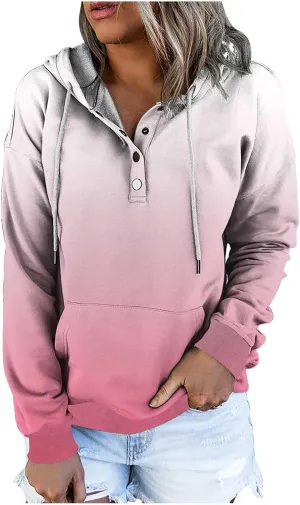 hlysgo Womens Fall Fashion 2024 Hoodies Casual Oversized Sweatshirt Long Sleeve 1/4 Button Up Pullover Gradient Hoodie