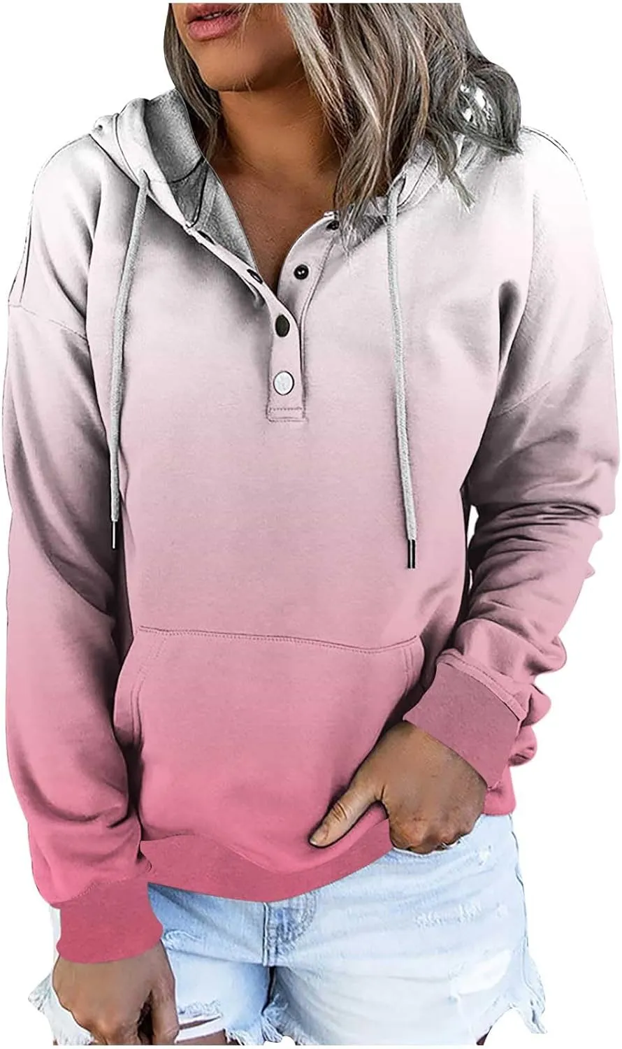 hlysgo Womens Fall Fashion 2024 Hoodies Casual Oversized Sweatshirt Long Sleeve 1/4 Button Up Pullover Gradient Hoodie