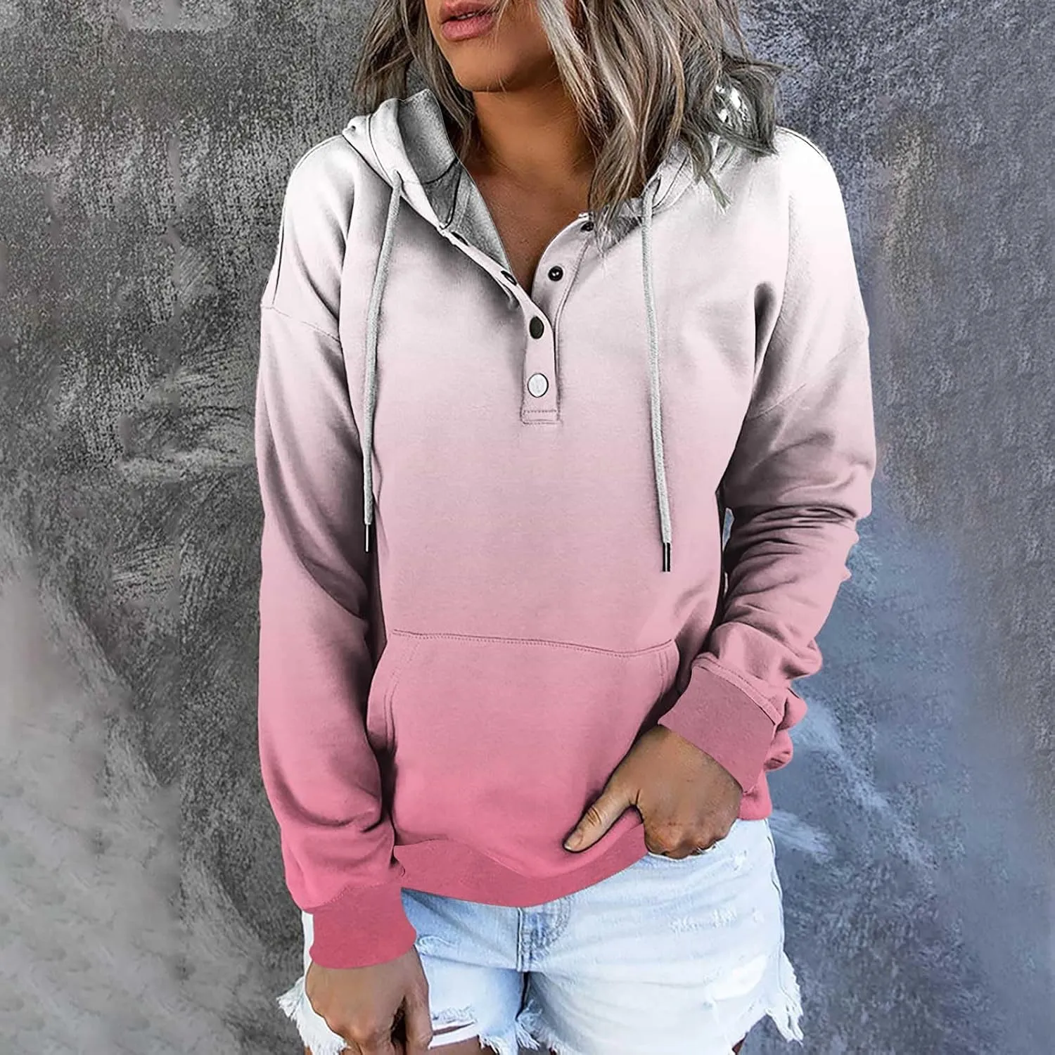 hlysgo Womens Fall Fashion 2024 Hoodies Casual Oversized Sweatshirt Long Sleeve 1/4 Button Up Pullover Gradient Hoodie