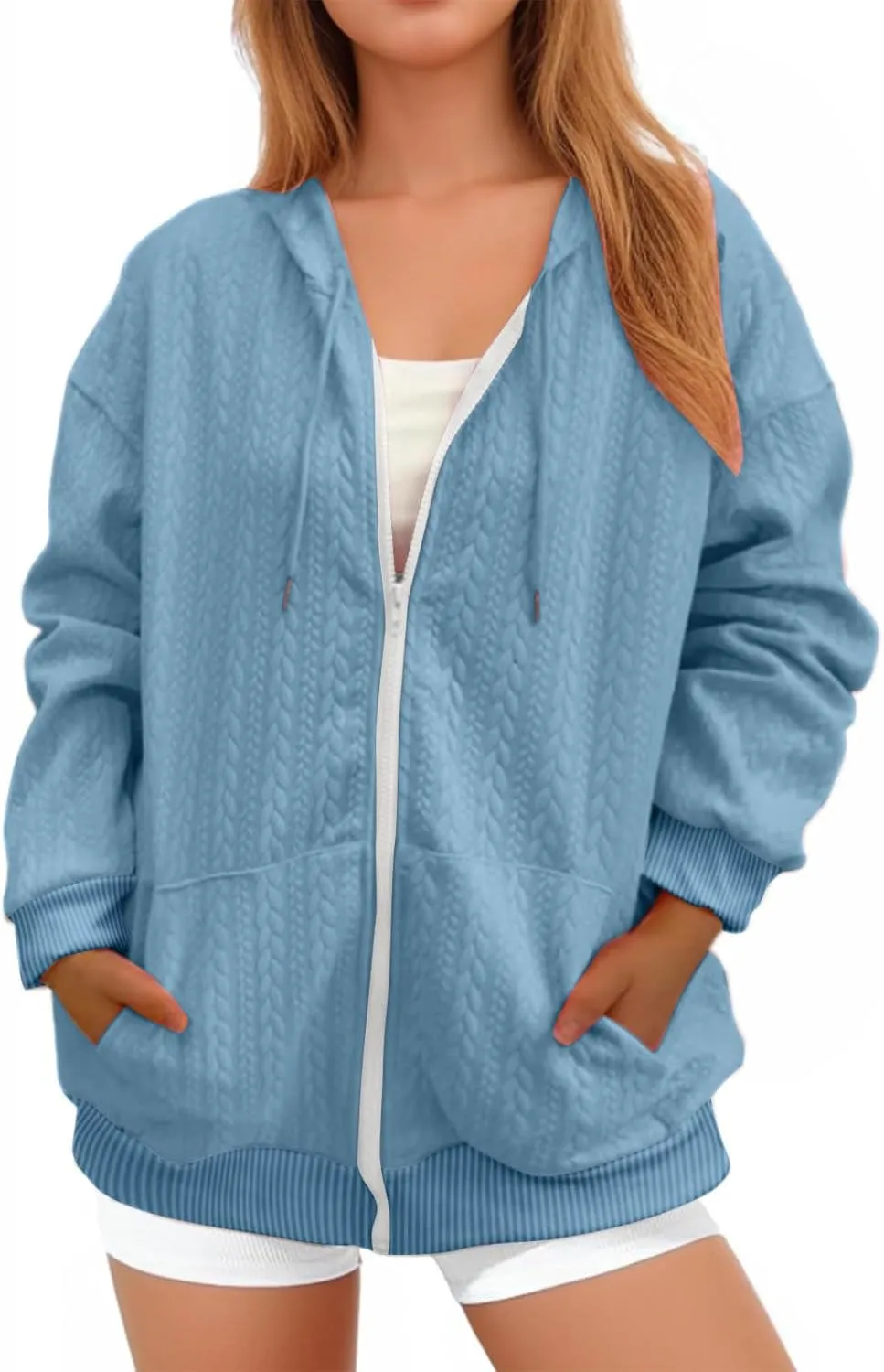 hlysgo Zip Up Hoodie Women Oversized Fall Fashion Sweatshirt Jackets Casual Hoodies Comfy Hooded Outwear with Pockets