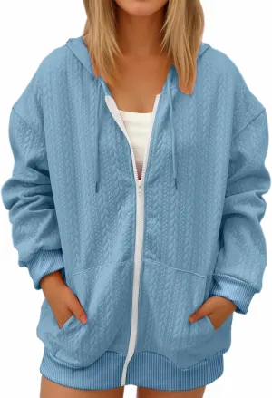 hlysgo Zip Up Hoodie Women Oversized Fall Fashion Sweatshirt Jackets Casual Hoodies Comfy Hooded Outwear with Pockets