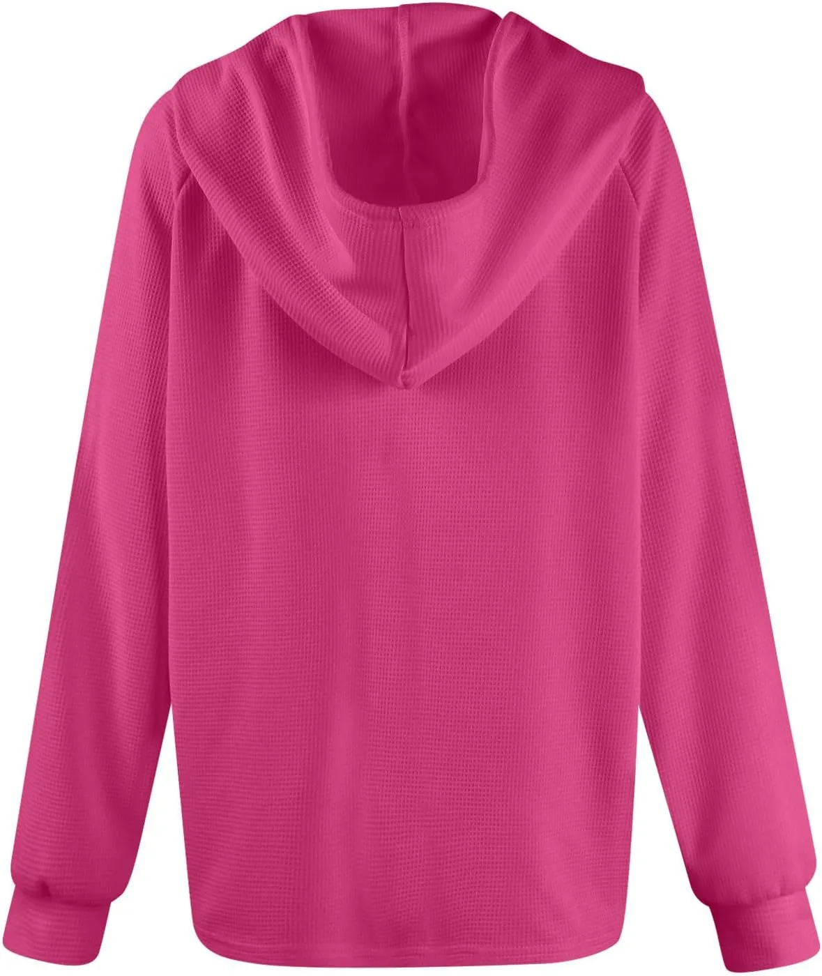Hoodies for Women Waffle Knit Long Sleeve Drawstring Button V Neck Casual Pullover Sweatshirt Hooded Sweaters Tops