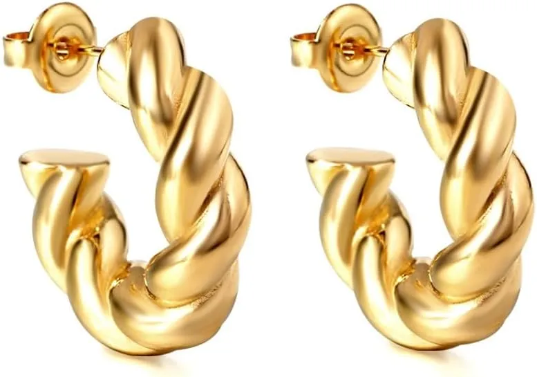 Hoop Earrings for Women 18K Gold Plated Twist Design Hoop Earrings, Hypoallergenic Earrings for Women