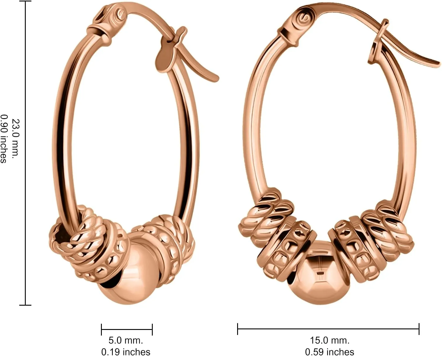 Hoops & Loops 925 Sterling Silver Bali Beaded Hoop Earrings for Women and Men - Round & Oval Oxidized Balinese Bead Ball Rope Twist Tribal Boho Antique Click-Top Unisex Click-Top Hoops, 15mm, 20mm