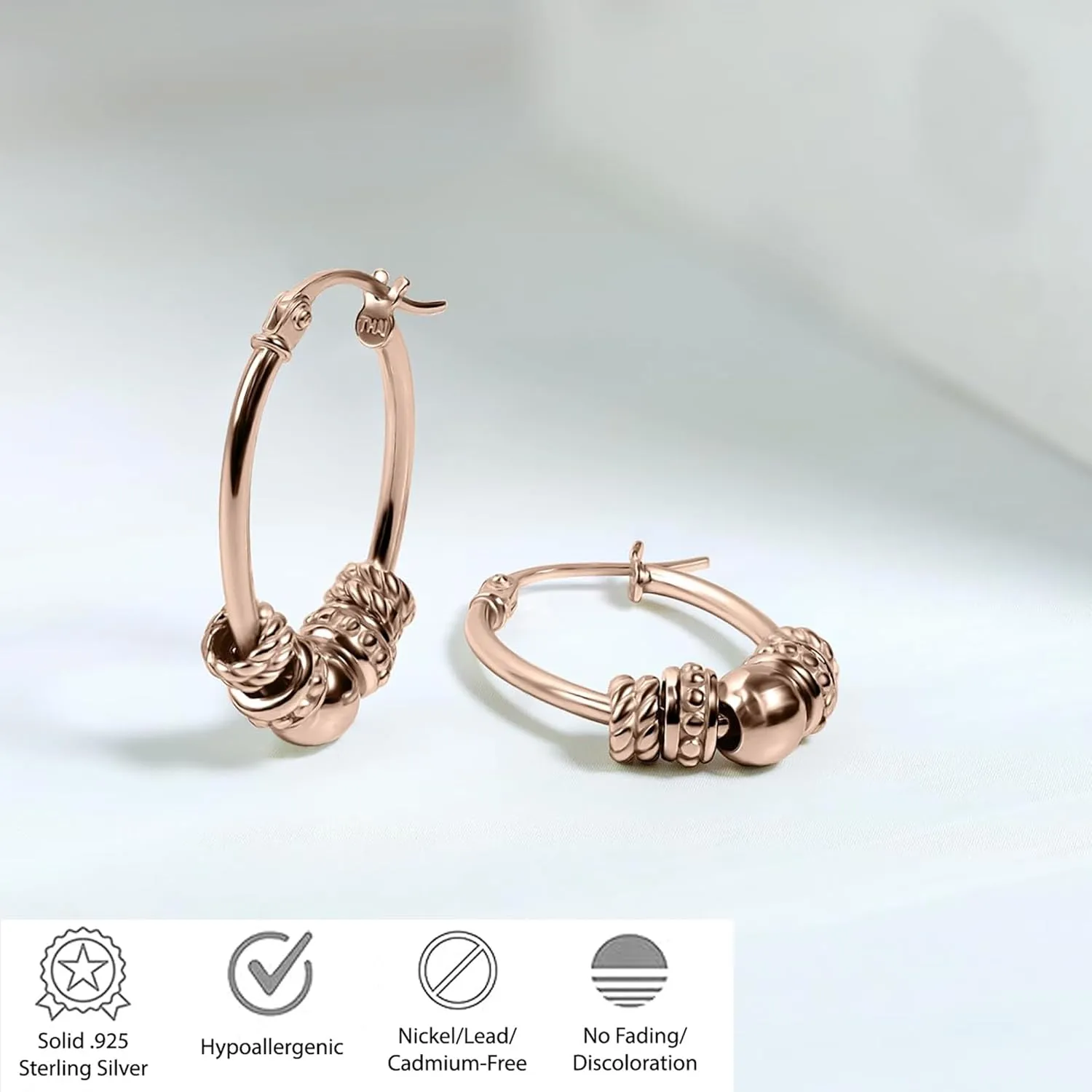 Hoops & Loops 925 Sterling Silver Bali Beaded Hoop Earrings for Women and Men - Round & Oval Oxidized Balinese Bead Ball Rope Twist Tribal Boho Antique Click-Top Unisex Click-Top Hoops, 15mm, 20mm