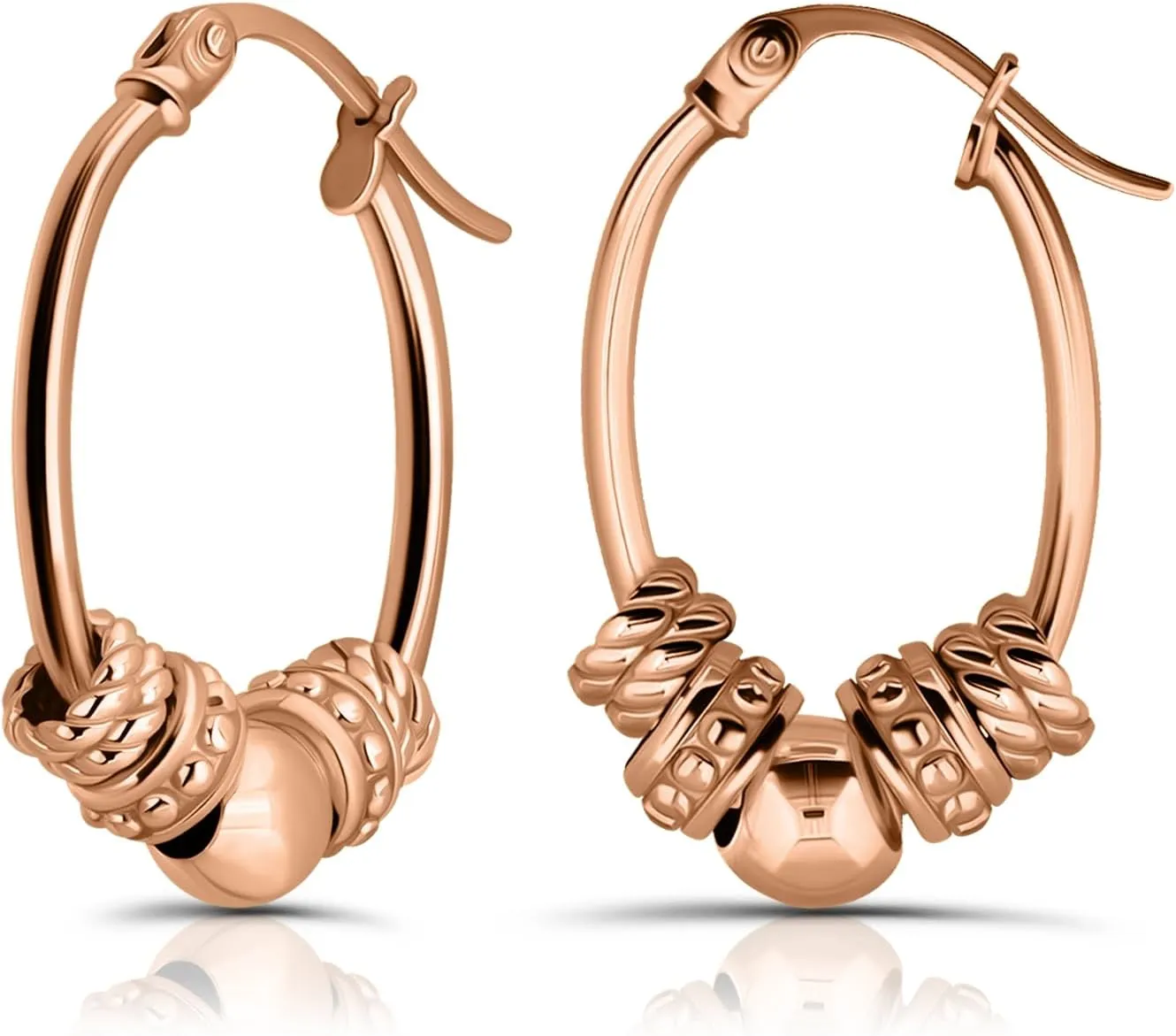Hoops & Loops 925 Sterling Silver Bali Beaded Hoop Earrings for Women and Men - Round & Oval Oxidized Balinese Bead Ball Rope Twist Tribal Boho Antique Click-Top Unisex Click-Top Hoops, 15mm, 20mm