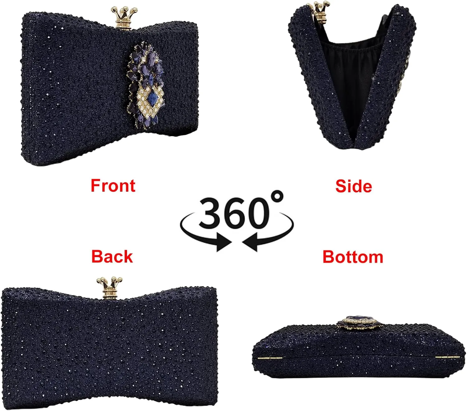 HUANG ZHUANG Bowknot Crystal Clutch Women Glitter Rhinestone Evening Bag Purse for Party Wedding Cute Handbag