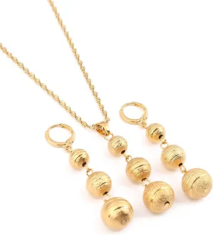 Huangshanshan Bead Pendant Necklaces Earrings Sets Gold Color Round Ball Jewelry Party Gifts