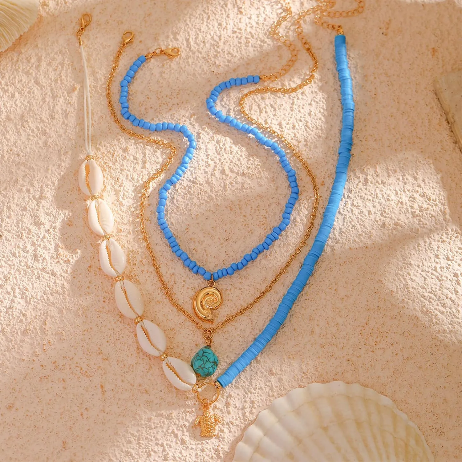 HUASAI Shell Necklace for Women Trendy Layered Starfish Necklace White Seashell Jewelry Summer Outfits for Women Beach Jewelry Accessories Beach Vacation Essentials