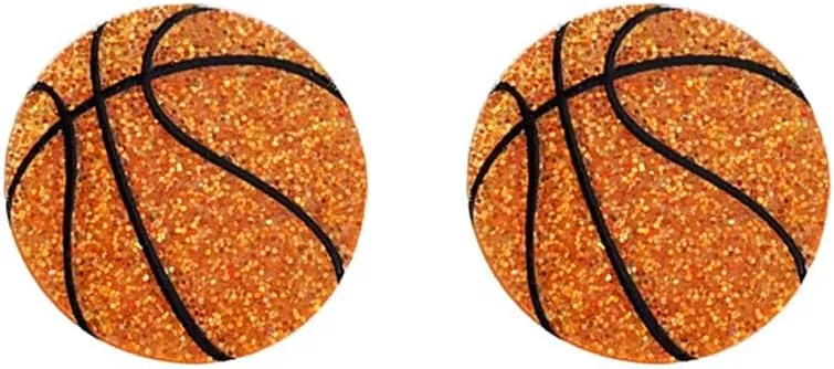 Hypoallergenic Glitter Basketball Acrylic Small Stud Earrings for Women Men Cartilage Cute Simple Shiny Sports Tiny Mini Studs Stainelsss Steel Post Fashion Jewelry