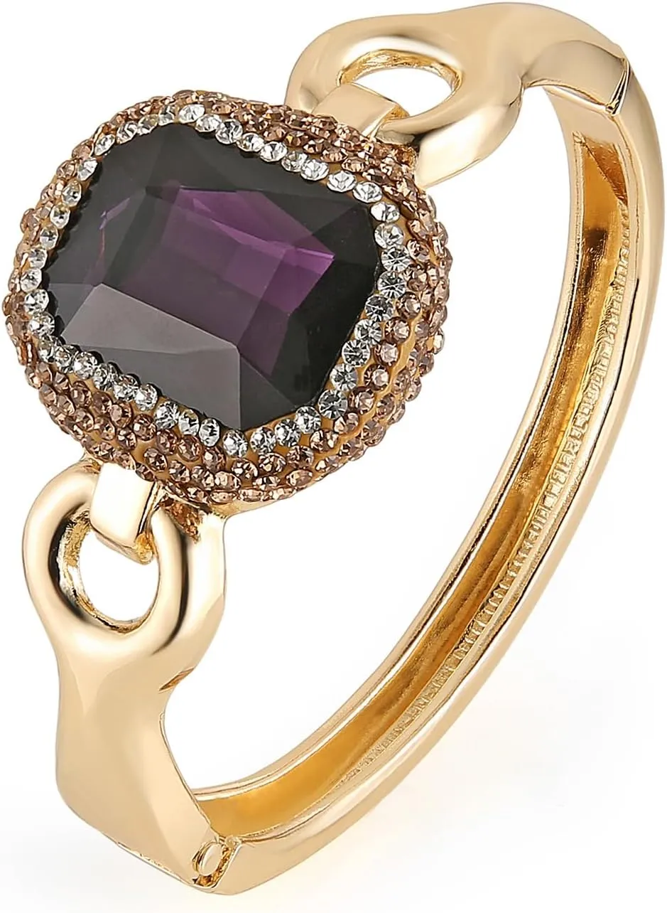 HZMAN Crystal Bracelet for Women 18K Gold Plated Cuff Bracelet Retro Large Size Antique Rhinestone Bracelet Jewelry Gift