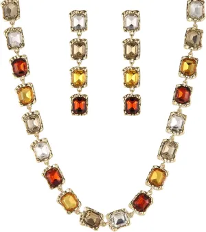 HZMAN Crystal Jewelry Set for Women Dainty Retro Square Rhinestone Choker Necklace Dangle Drop Earring Party Wedding Jewelry Gift