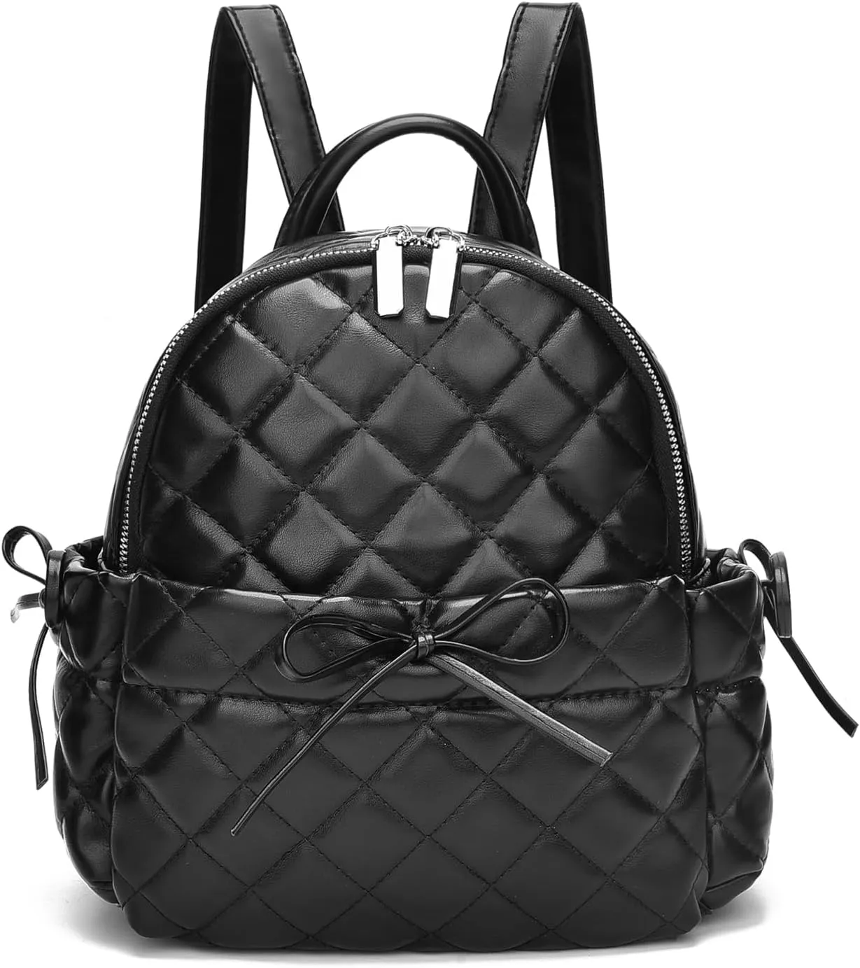 I IHAYNER Mini Backpack for Women Quilted Leather Backpack Bowknot Small Backpack for Ladies Travel Purse and Shoulder Bag Black