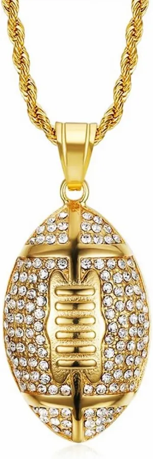 Iced Out Chain CZ American Football Pendant Necklace for Men Athletes Sports Style Hip Hop Punk Jewelry Cuban Link Chain Sports Gifts