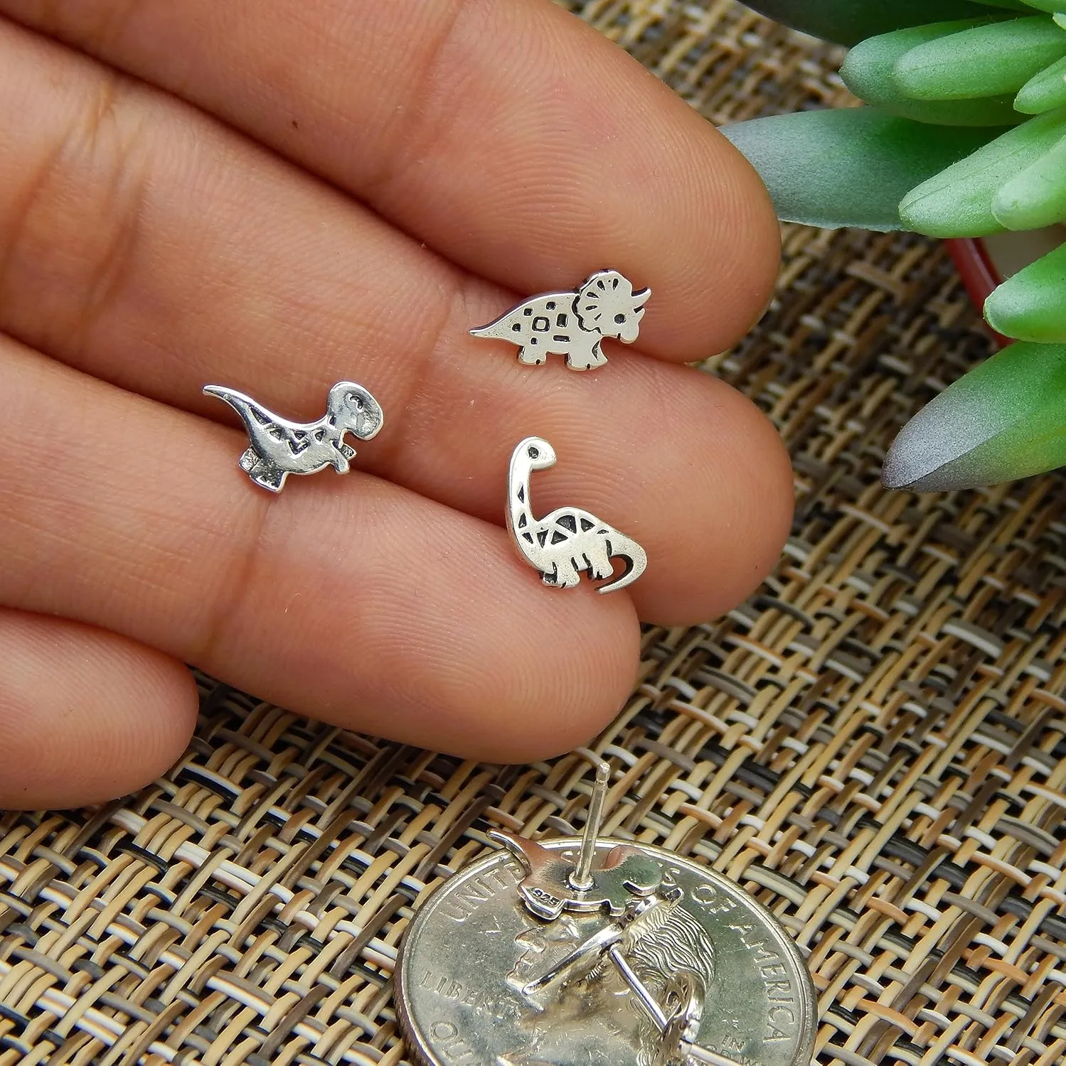 ICYROSE 925 Sterling Silver Set of 3 Pairs Assorted Dinosaur and Friends Stud Earrings (Nickel Free) Choice