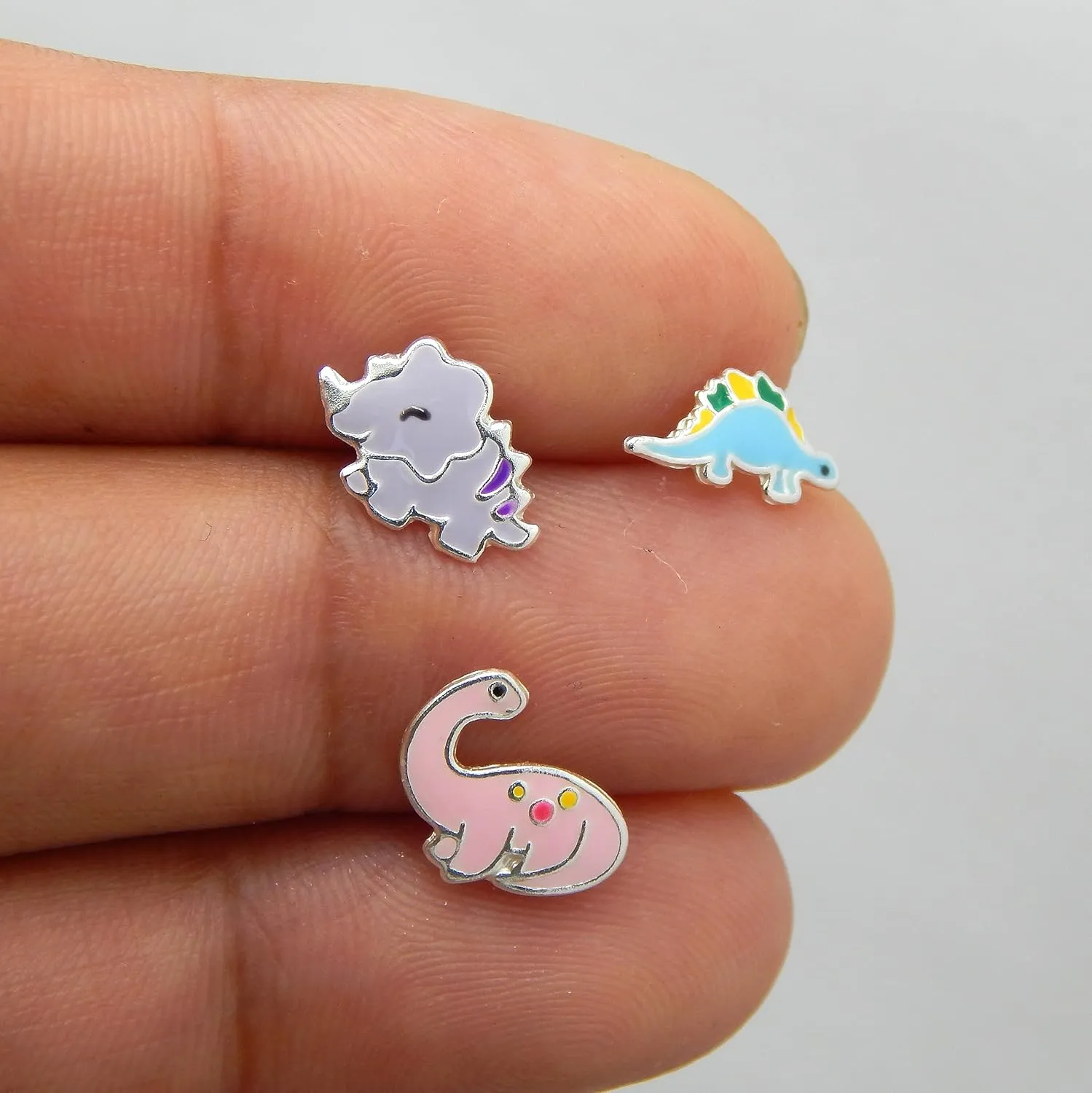 ICYROSE 925 Sterling Silver Set of 3 Pairs Assorted Dinosaur and Friends Stud Earrings (Nickel Free) Choice