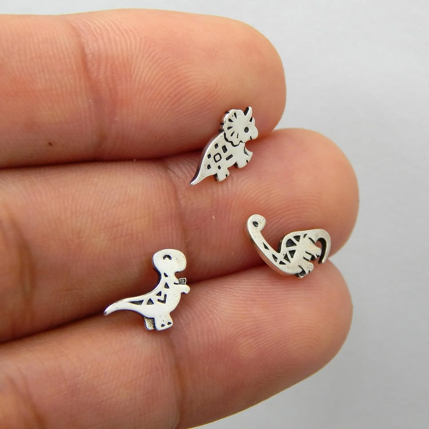 ICYROSE 925 Sterling Silver Set of 3 Pairs Assorted Dinosaur and Friends Stud Earrings (Nickel Free) Choice