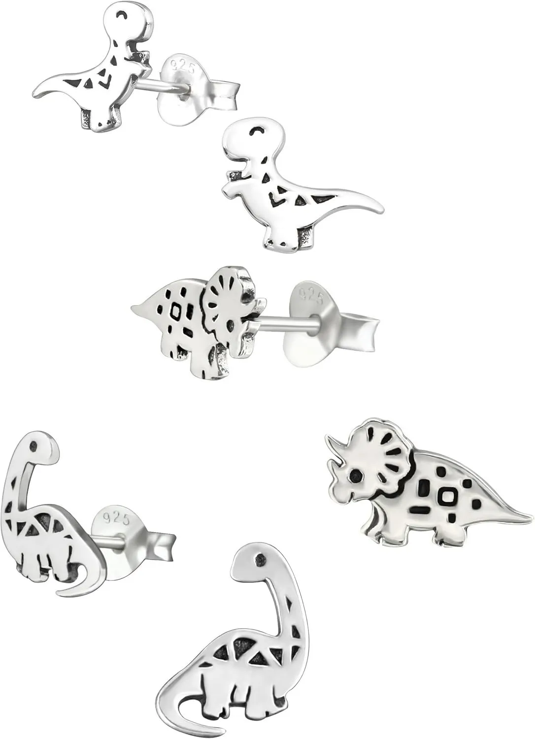 ICYROSE 925 Sterling Silver Set of 3 Pairs Assorted Dinosaur and Friends Stud Earrings (Nickel Free) Choice