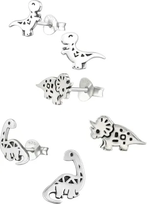 ICYROSE 925 Sterling Silver Set of 3 Pairs Assorted Dinosaur and Friends Stud Earrings (Nickel Free) Choice