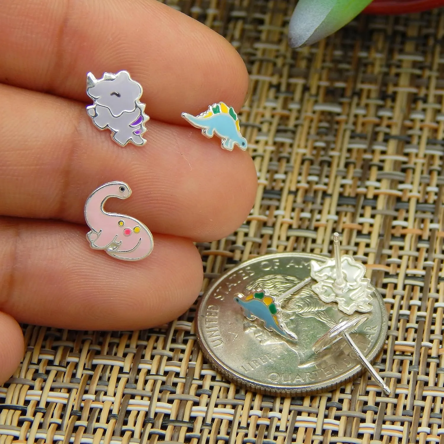 ICYROSE 925 Sterling Silver Set of 3 Pairs Assorted Dinosaur and Friends Stud Earrings (Nickel Free) Choice
