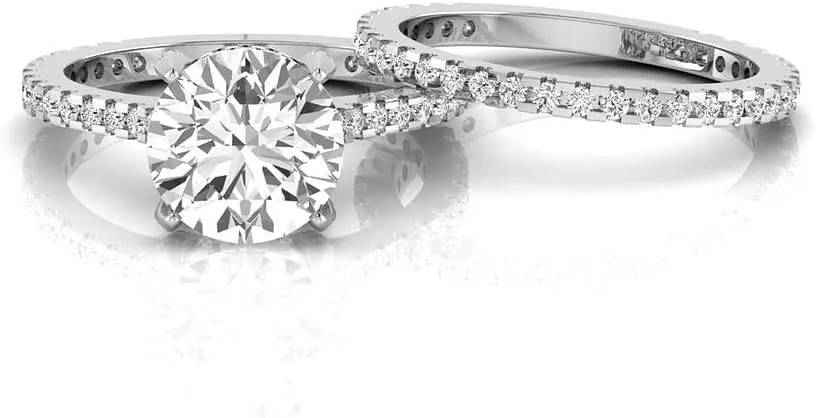 IGI Certified 2.65 Carat Round Lab Grown Diamond (2 Ct, F, VS2) 14K Gold Womens Hidden Halo Bridal Wedding Ring Set
