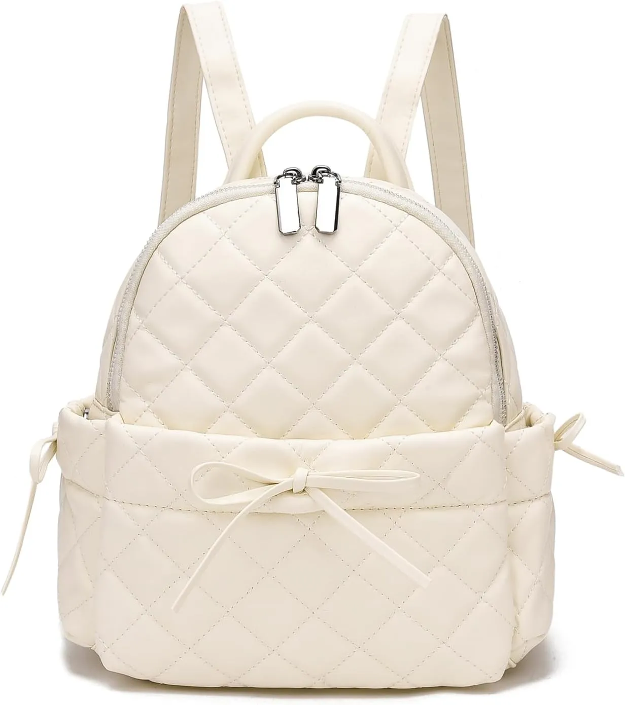 IHAYNER Mini Quilted Leather Backpack - Bowknot Small Backpack for Ladies Travel Purse and Shoulder Bag - Beige